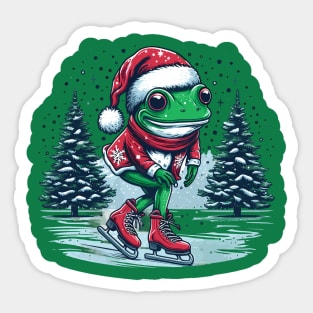 Frog Ice Skating Christmas Sticker